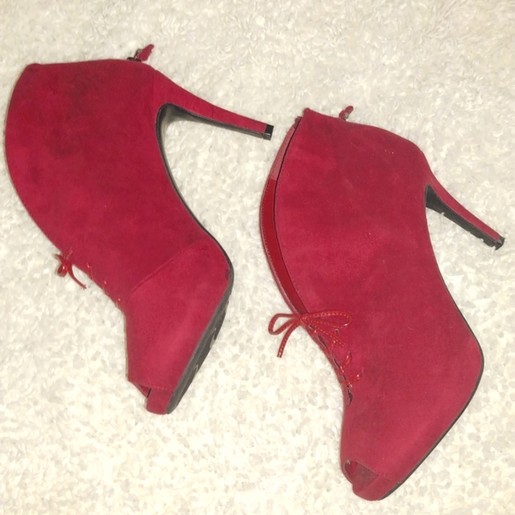 Red Faux Suede Booties - Picture 3 of 11
